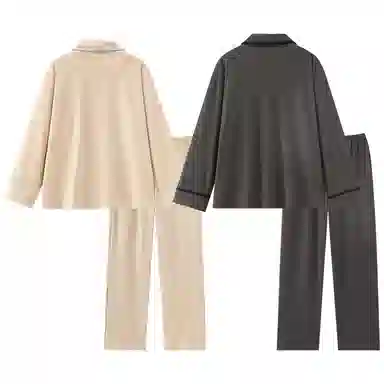 静英鸾 卡通小狗纯色简约风冬季翻领德绒加厚保暖家居服睡衣套装 男女同款