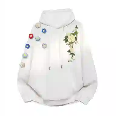 【万针立体刺绣系列】布客行 美式复古文艺风植物花卉工艺纯色基础简约百搭高级高街潮流休闲舒适学院华棉重磅长袖连帽卫衣 男女同款