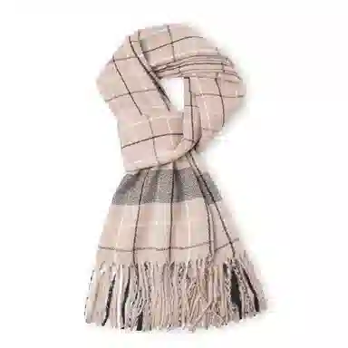 红豆 保暖格子条纹拼色时尚外搭 聚酯纤维 绒线围巾 男女同款情侣款