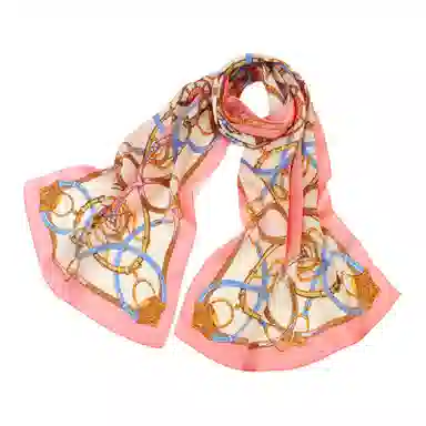 一米画纱 青春洋气丝滑优雅链条抽象图案长款披肩素绉缎出游装饰百搭长巾 桑蚕丝 丝巾 女款