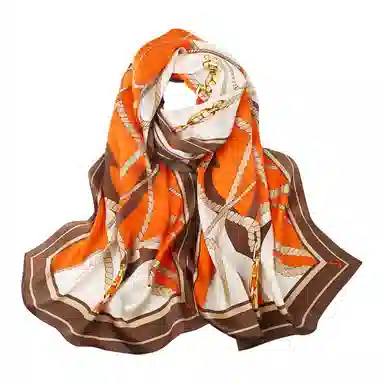 一米画纱 青春洋气丝滑优雅链条抽象图案长款披肩素绉缎出游装饰百搭长巾 桑蚕丝 丝巾 女款