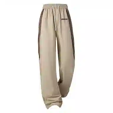 欧迪芬 轻薄长裤 简约舒适百搭时尚宽松透气美式复古设计高街潮牌条纹织带直筒阔腿针织运动裤显瘦显高休闲裤 女款