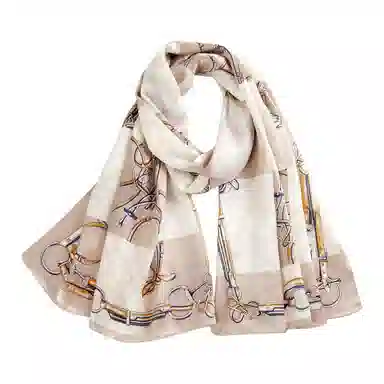 一米画纱 青春洋气丝滑优雅链条抽象图案长款披肩素绉缎出游装饰百搭长巾 桑蚕丝 丝巾 女款