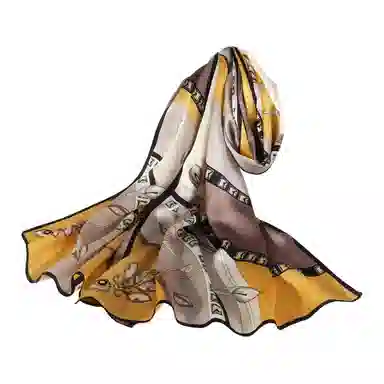 一米画纱 青春洋气丝滑优雅链条抽象图案长款披肩素绉缎出游装饰百搭长巾 桑蚕丝 丝巾 女款