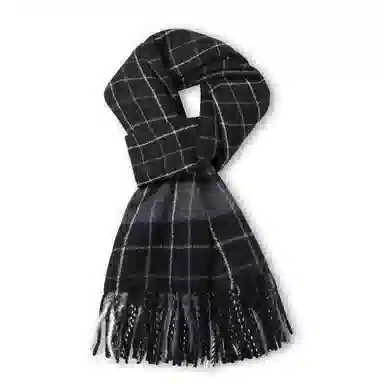 红豆 保暖格子条纹拼色时尚外搭 聚酯纤维 绒线围巾 男女同款情侣款