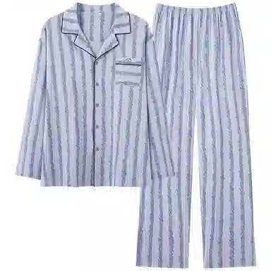 莫代尔 纯棉纯色亲肤舒适翻领开衫可外穿长袖长裤睡衣套装 男女同款