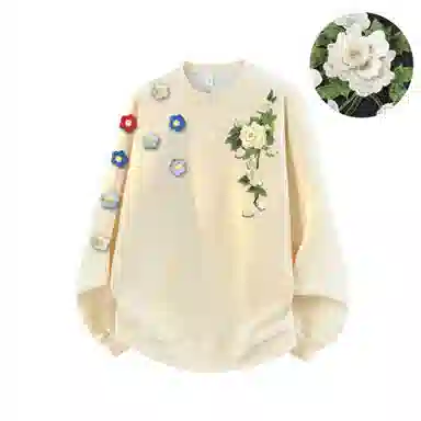 【万针立体刺绣系列】布客行 美式复古植物花卉文艺风纯色基础简约百搭高级感高街潮流休闲舒适学院华棉重磅长袖套头卫衣 男女同款