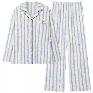 莫代尔 纯棉纯色亲肤舒适翻领开衫可外穿长袖长裤睡衣套装 男女同款