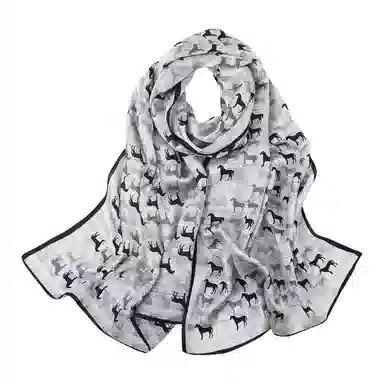 一米画纱 青春洋气丝滑优雅链条抽象图案长款披肩素绉缎出游装饰百搭长巾 桑蚕丝 丝巾 女款