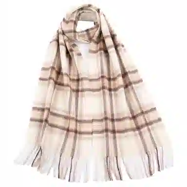 红豆 品牌格子条纹经典百搭白驼格 羊毛 绒线围巾 男女同款情侣款