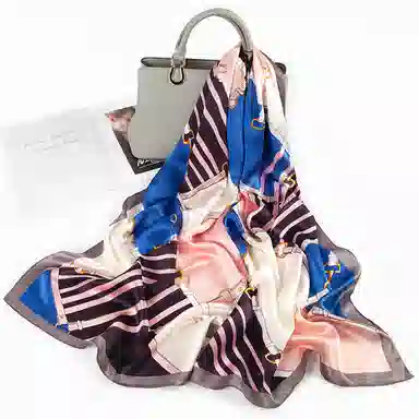 一米画纱 青春洋气丝滑优雅链条抽象图案长款披肩素绉缎出游装饰百搭长巾 桑蚕丝 丝巾 女款