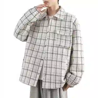 洋气先生 美式高街复古千鸟格设计痞帅风翻领单排扣宽松舒适保暖防风日常户外通勤徒步休闲无性别主义简约百搭上衣外套夹克 男女同款