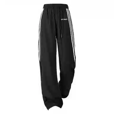 欧迪芬 轻薄长裤 简约舒适百搭时尚宽松透气美式复古设计高街潮牌条纹织带直筒阔腿针织运动裤显瘦显高休闲裤 女款