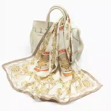 一米画纱 青春洋气丝滑优雅链条抽象图案长款披肩素绉缎出游装饰百搭长巾 桑蚕丝 丝巾 女款