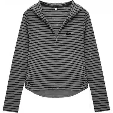 爱依服 条纹显瘦连帽设计卫衣 女款