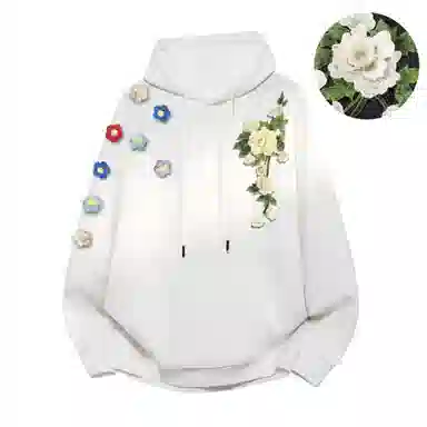 【万针立体刺绣系列】布客行 美式复古文艺风植物花卉工艺纯色基础简约百搭高级高街潮流休闲舒适学院华棉重磅长袖连帽卫衣 男女同款