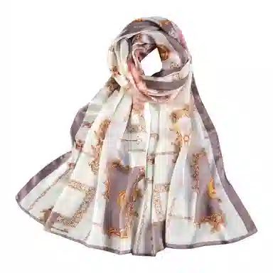 一米画纱 青春洋气丝滑优雅链条抽象图案长款披肩素绉缎出游装饰百搭长巾 桑蚕丝 丝巾 女款