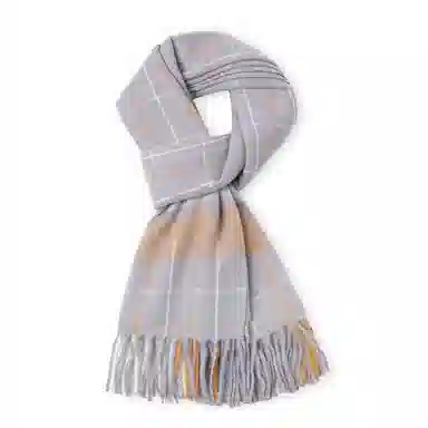 红豆 保暖格子条纹拼色时尚外搭 聚酯纤维 绒线围巾 男女同款情侣款