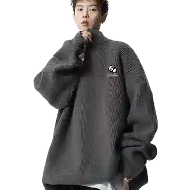 布客行 立领慵懒美式高街纯色打底保暖落肩长袖宽松休闲百搭针织衫 男女同款