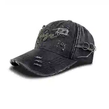 山一丸 简约韩版高端破洞复古水洗 聚酯纤维 鸭舌帽 男女同款情侣款