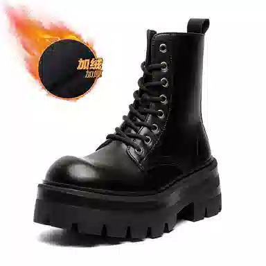 男士增高英伦风大头厚底中帮工装机车德比 马丁靴 男女同款