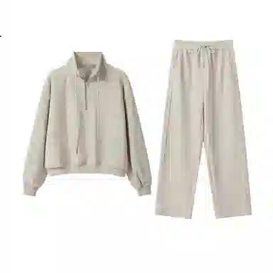 轻迎 韩系加绒立领卫衣慵懒宽松设计感卫裤两件套潮休闲套装 女款