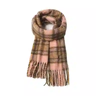 心水好物 韩系秋冬氛围感复古仿羊绒百搭格子围脖防寒保暖披肩 礼盒装 聚酯纤维 绒线围巾 男女同款情侣款