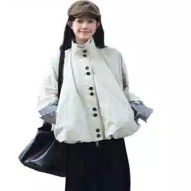 兰缪 纯色宽松适中立领长袖夹克外套 女款