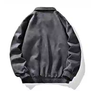洋气先生 美式潮牌复古鹿皮绒感拉链设计无性别主义高级纯色长袖休闲舒适保暖防风日常通勤户外徒步时尚百搭翻领工装外套夹克 男女同款