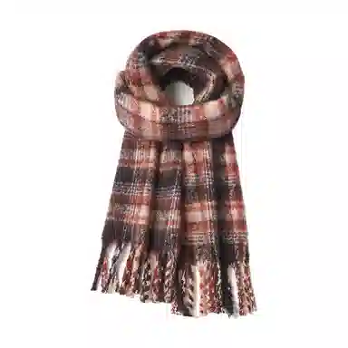 心水好物 超大蓬松大拉毛仿格纹流苏高级感围脖 礼盒装 聚酯纤维 绒线围巾 男女同款情侣款