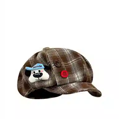 心水好物 韩式格纹音符刺绣拼接撞色小众设计 棉 贝雷帽 女款