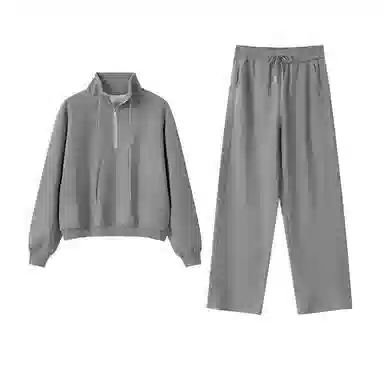 轻迎 韩系加绒立领卫衣慵懒宽松设计感卫裤两件套潮休闲套装 女款