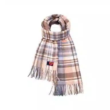 红豆 条纹拼色格子流苏百搭保暖外搭 聚酯纤维 绒线围巾 男女同款情侣款