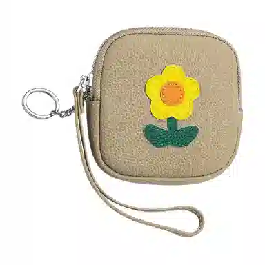 掐尖 真皮小香风花朵钱袋手腕手拿包创意向日葵收纳包 头层牛皮 零钱包 常规 女款 黑色/白色/灰色