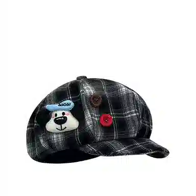 心水好物 韩式格纹音符刺绣拼接撞色小众设计 棉 贝雷帽 女款