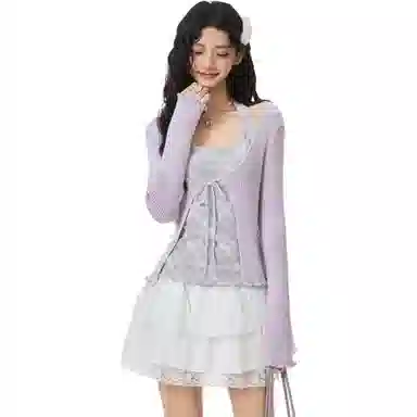 淑好百 针织格纹挂脖休闲套装 女款