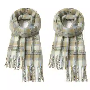 心水好物 超大蓬松大拉毛仿格纹流苏高级感围脖 礼盒装 聚酯纤维 绒线围巾 男女同款情侣款