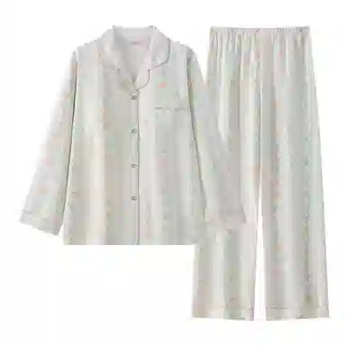 静英鸾 翻领植物花卉时尚甜美风休闲舒适家居服秋季睡衣套装 女款