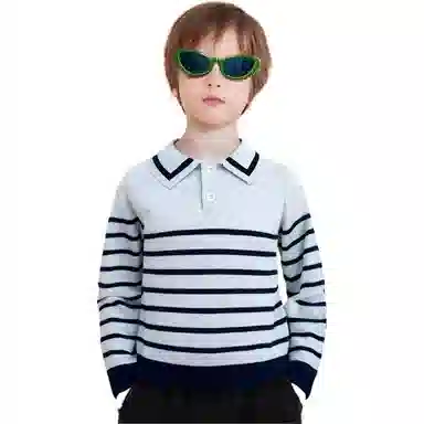 十月妈咪毛衣 线衫条纹翻领 儿童款