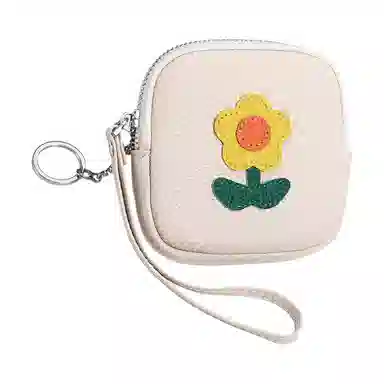 掐尖 真皮小香风花朵钱袋手腕手拿包创意向日葵收纳包 头层牛皮 零钱包 常规 女款 黑色/白色/灰色