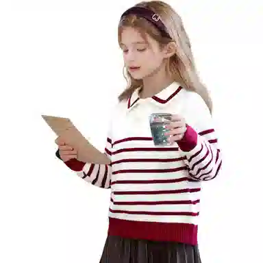 十月妈咪毛衣 线衫条纹翻领 儿童款