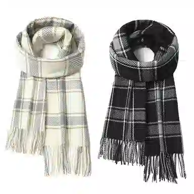 心水好物 高级感韩系小清新百搭黑白格纹柔软保暖加厚披肩围脖 礼盒装 聚酯纤维 绒线围巾 男女同款情侣款