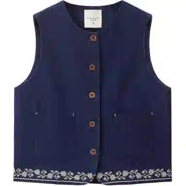 佐丹奴 撞色绣花下摆圆领牛仔外套马甲 女款