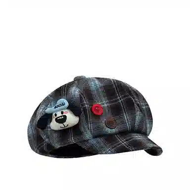 心水好物 韩式格纹音符刺绣拼接撞色小众设计 棉 贝雷帽 女款