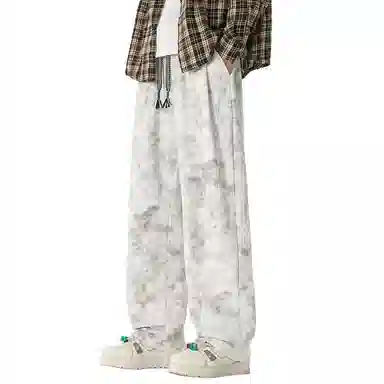 顶峰保罗 美式高街宽松大码长裤垂感复古做旧潮牌简约百搭显高显瘦痞帅直筒运动拖地休闲裤 男女同款