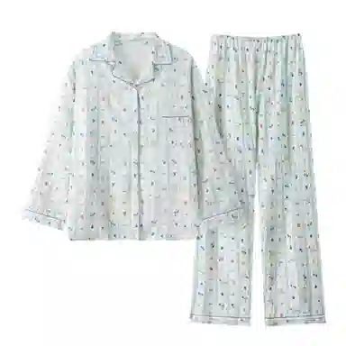 静英鸾 秋季翻领卡通小熊条纹时尚甜美风休闲舒适家居服睡衣套装 女款