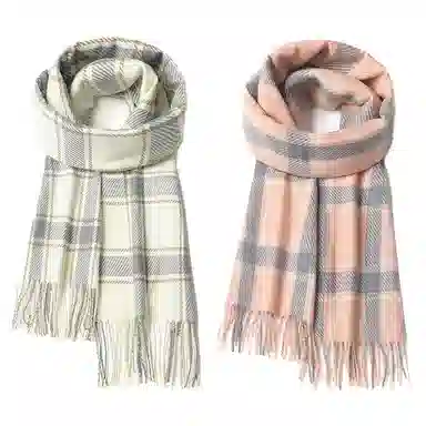 心水好物 高级感韩系小清新百搭黑白格纹柔软保暖加厚披肩围脖 礼盒装 聚酯纤维 绒线围巾 男女同款情侣款