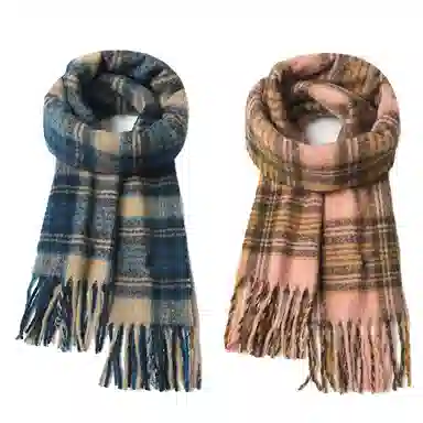 心水好物 韩系秋冬氛围感复古仿羊绒百搭格子围脖防寒保暖披肩 礼盒装 聚酯纤维 绒线围巾 男女同款情侣款