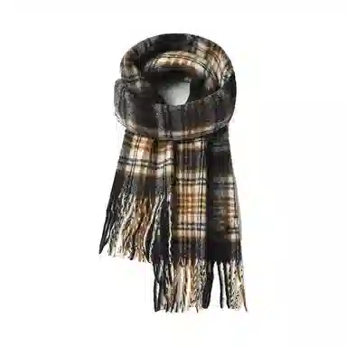 心水好物 韩系秋冬氛围感复古仿羊绒百搭格子围脖防寒保暖披肩 礼盒装 聚酯纤维 绒线围巾 男女同款情侣款