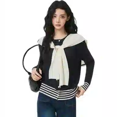 淑好百 学院风撞色条纹开衫针织衫 女款